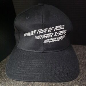 VTG 1990s Yupoong Winter Tour World Figure Skating Champions Snapback Hat Black‎